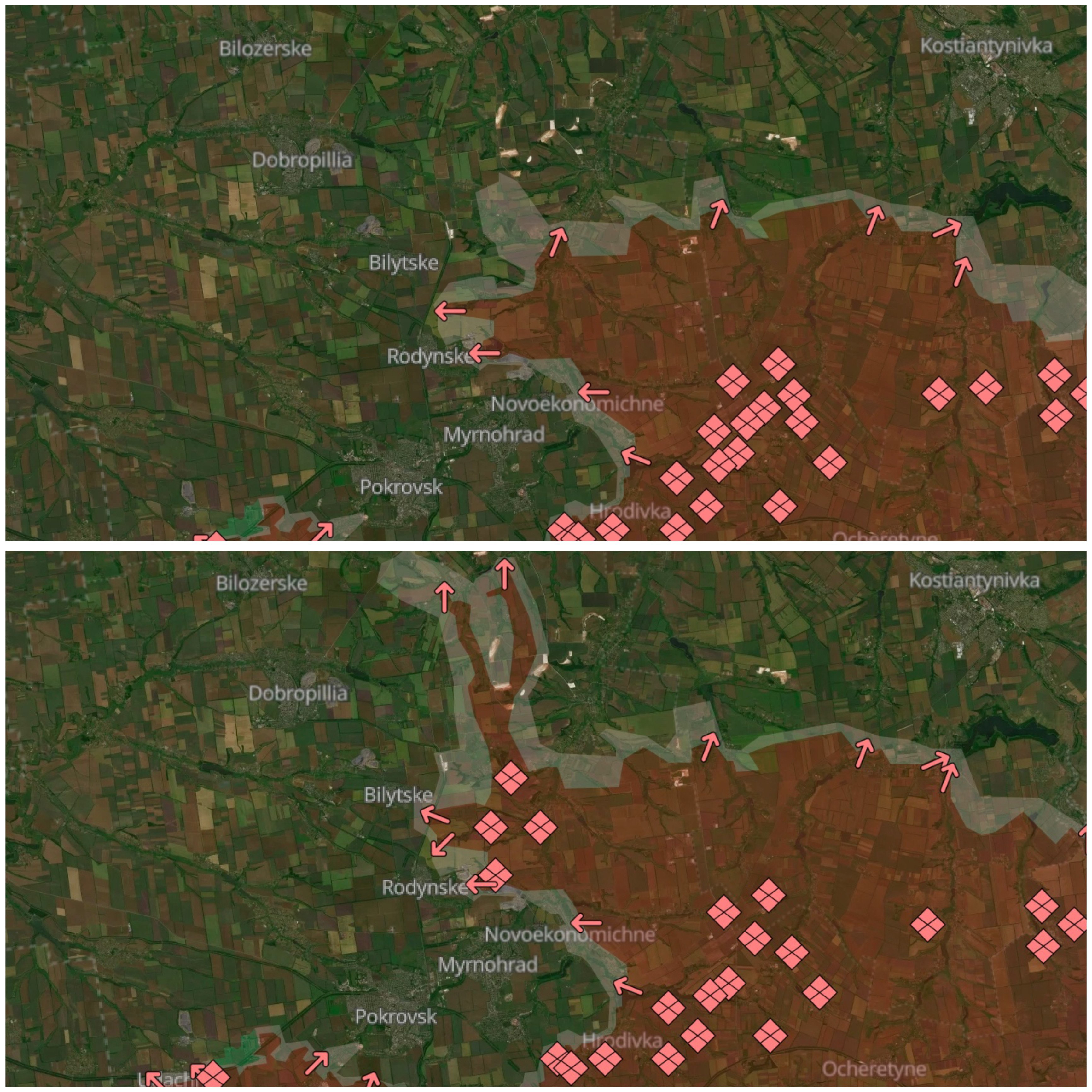 Comparison of the DeepState map for 7 August and 11 August