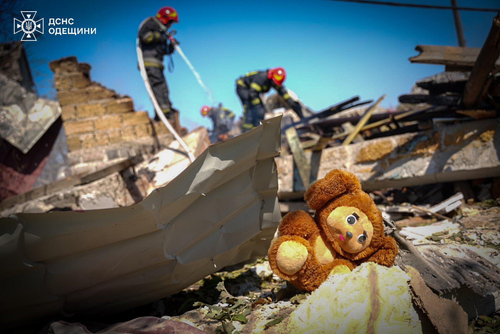 Rescuers at the site of shelling in Odesa Region