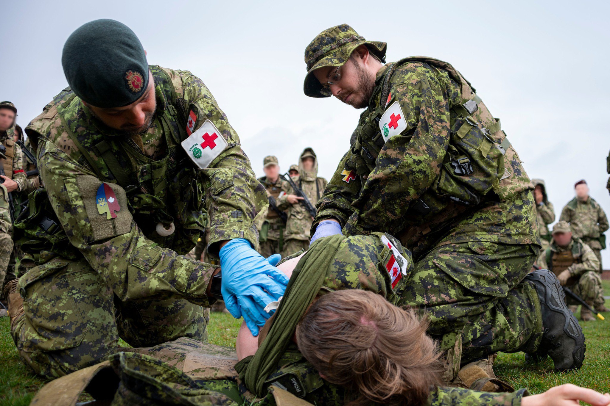  Canadian instructors during a military exercise on first aid training for the Armed Forces of Ukraine.