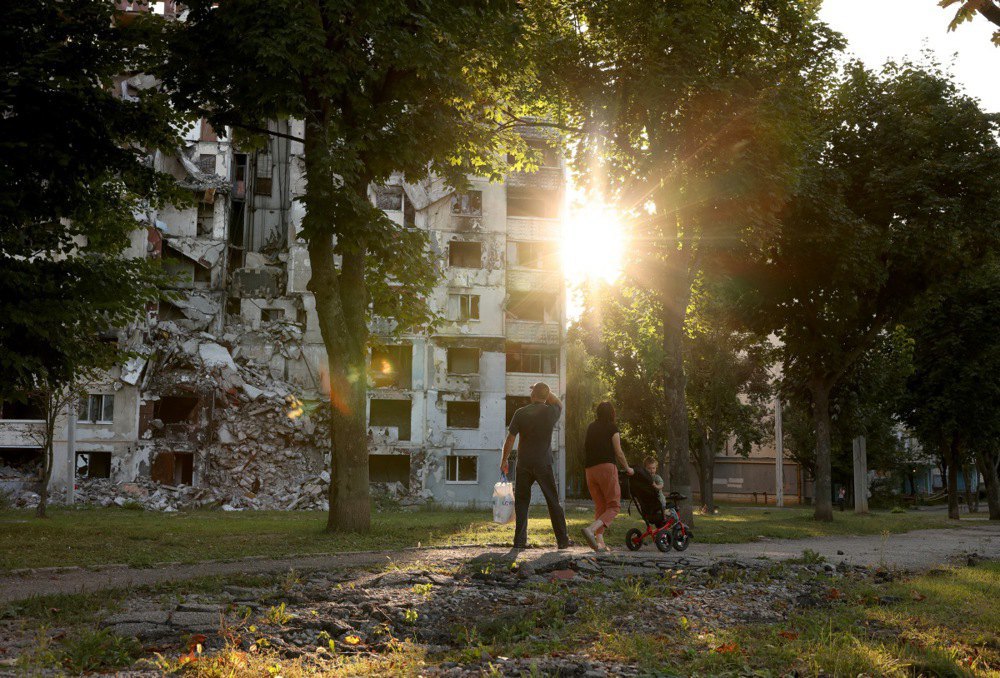 A destroyed house after shelling in Kharkiv.