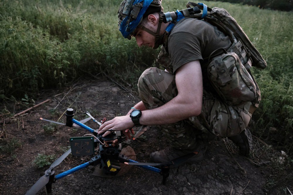 The drone operator of 20th Operational Brigade Lyubart prepares a drone before the battle in the Toretsk direction, Donetsk Region, 22 July, 2025.