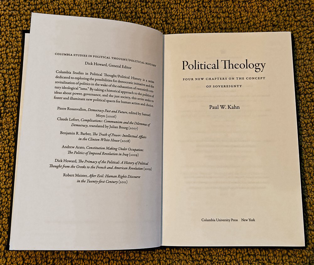 <i>Political Theology</i> by Kahn from the author's library.