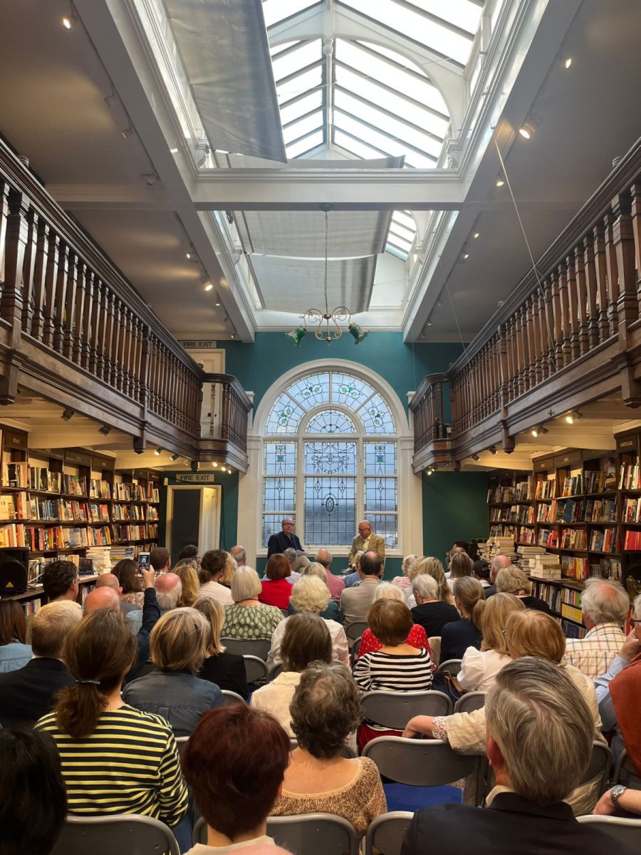 Andrey Kurkov during a meeting with readers at the Daunts bookstore on Marylebone Street in London.