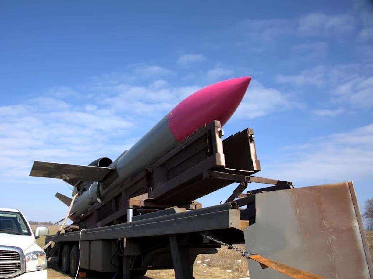 The Flamingo missile on a launcher mounted on a pickup truck.