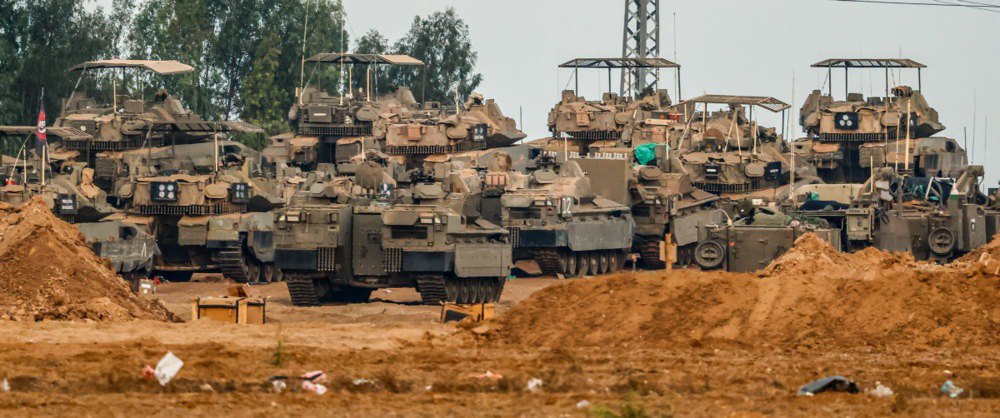 Israeli armoured vehicles near the border with Gaza, 20 October 2023