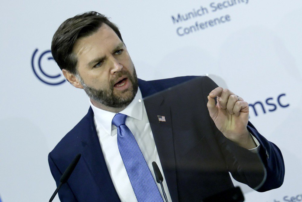  US Vice President J.D. Vance speaks during the 61st Munich Security Conference on 14 February 2025.