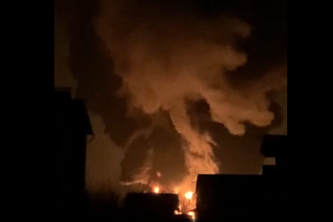 After Russian Airstrike, the oil depot has been burning
