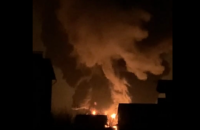 After Russian Airstrike, the oil depot has been burning