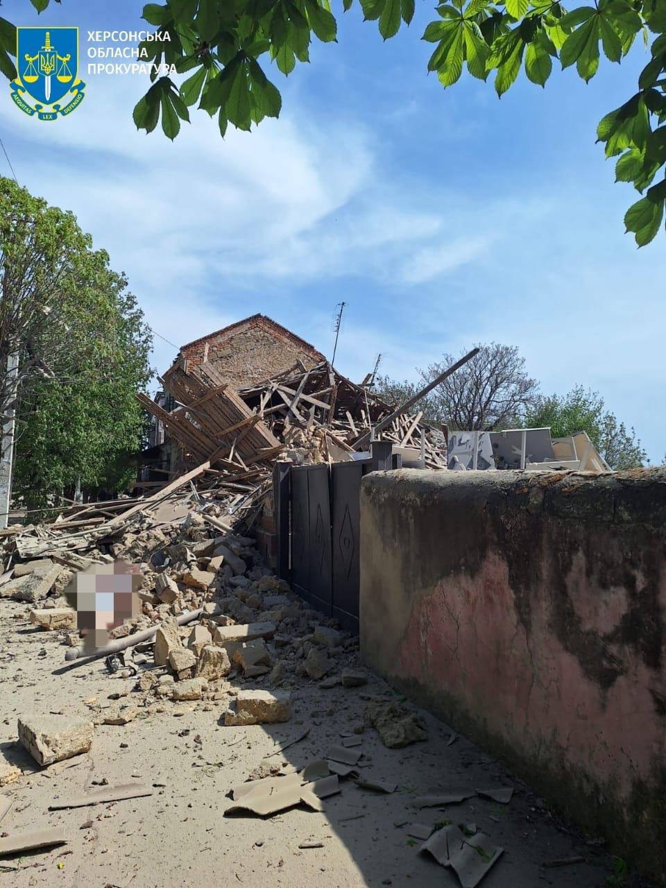 Consequences of an air strike on Beryslav, Kherson Region