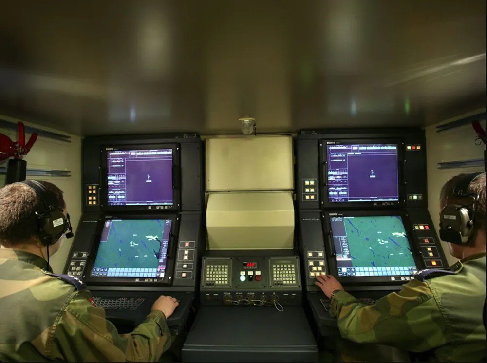 Inside the command post of the NASAMS (National Advanced Surface-to-Air Missile System) air defence system.