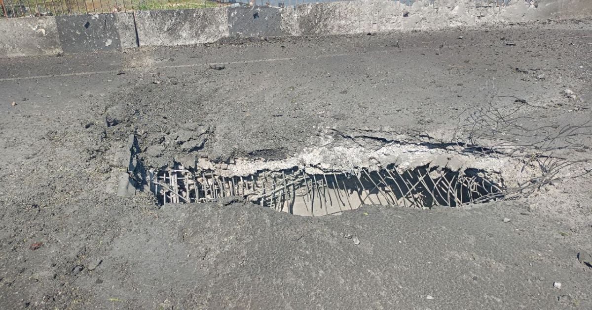 hole in the Chongar Bridge after Ukrainian strikes