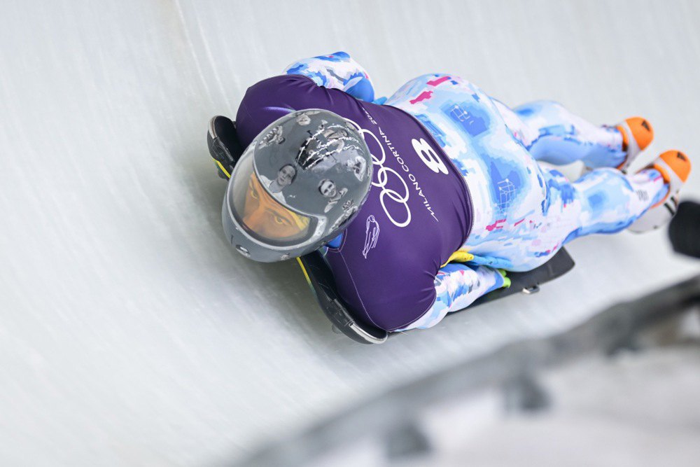Skeleton racer Heraskevych during a training run at the 2026 Olympics in Italy