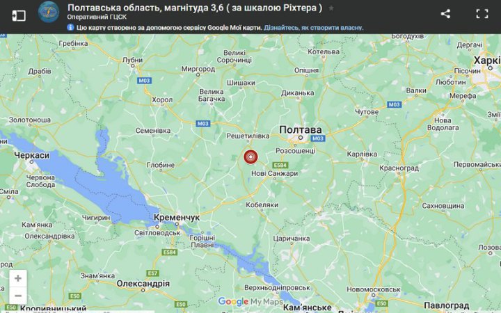Earthquake with magnitude of 3.6 occurred in Poltava Region at night