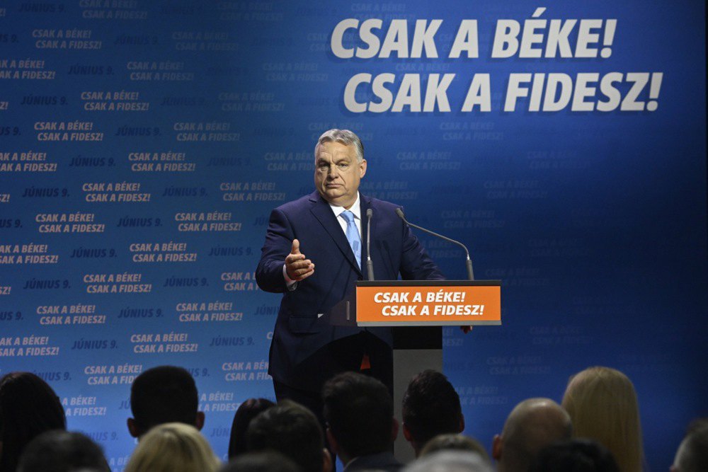 Viktor Orbán is speaking at a party event.