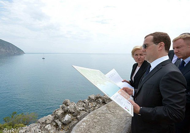 Russian Prime Minister Dmitriy Medvedev on a working visit to Crimea