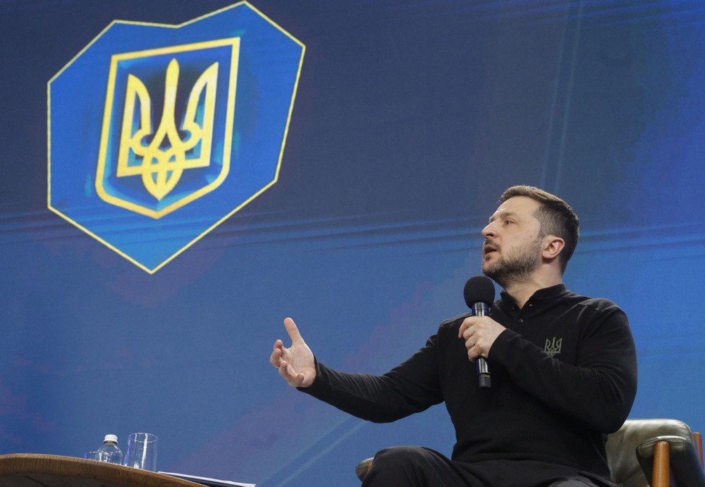 President of Ukraine Volodymyr Zelenskyy holds a press conference following the forum, 23 February 2025.