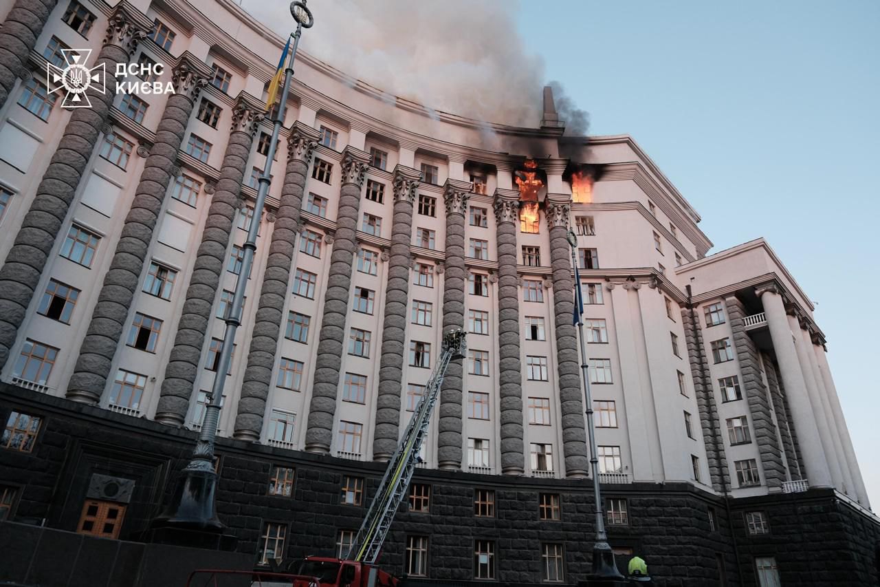 Russian attack on government building in Kyiv