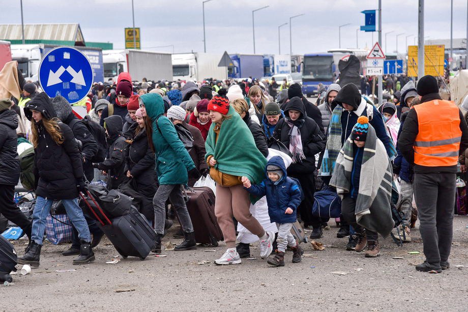 Refugees from Ukraine at the Ukrainian-Polish border crossing Korchova - Krakovets, March 8, 2022
