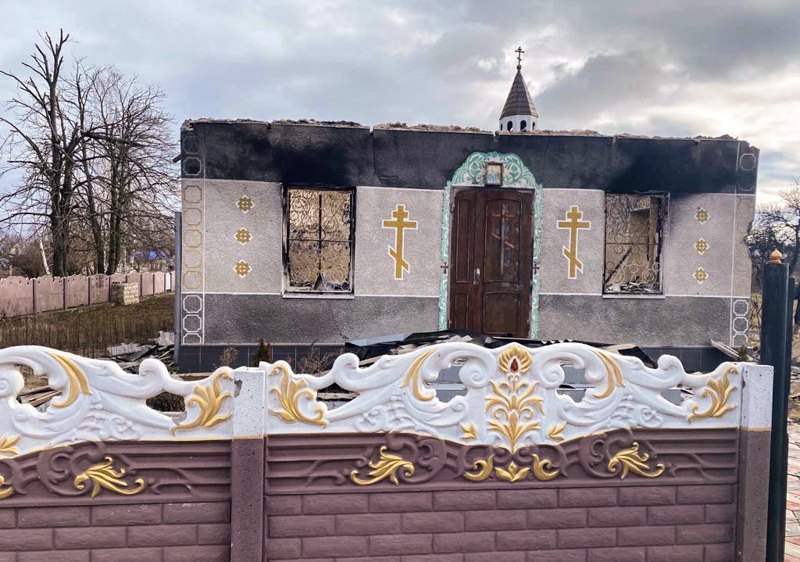 The destroyed Holy Trinity Church in Osokorivka