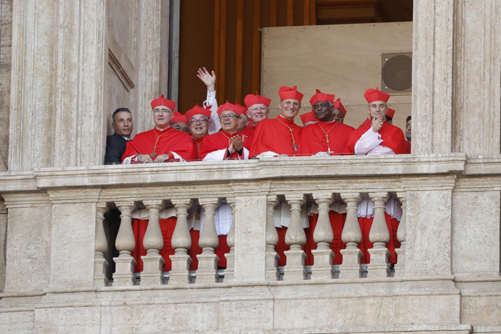 Cardinals on the loggia of St Peter's Basilica in the Vatican after the election of the new Pope Leo XIV, 8 May 2025