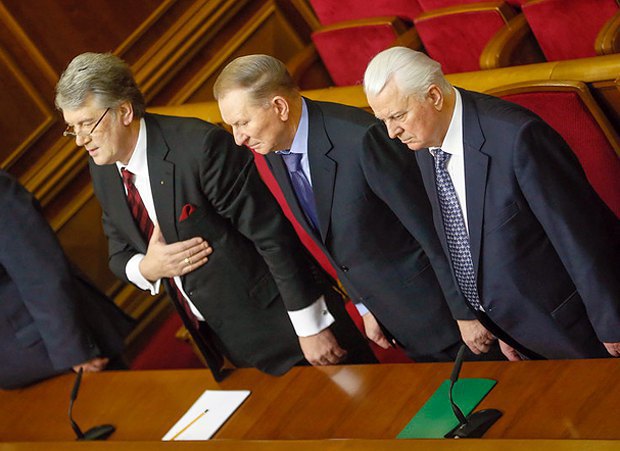 Presidents Viktor Yushchenko, Leonid Kuchma and Leonid Kravchuk during a session of the Verkhovna Rada, 28 January 2014.
