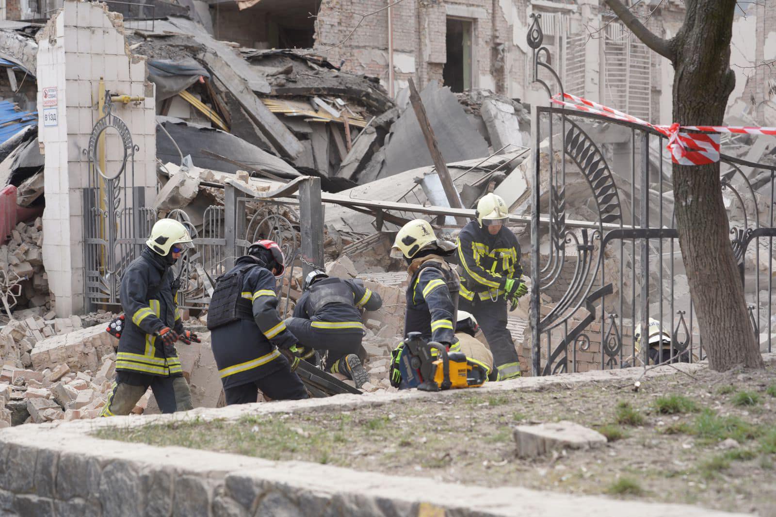 Destroyed part of the building of the Boychuk Academy of Decorative and Applied Arts and Design after shelling Kyiv
