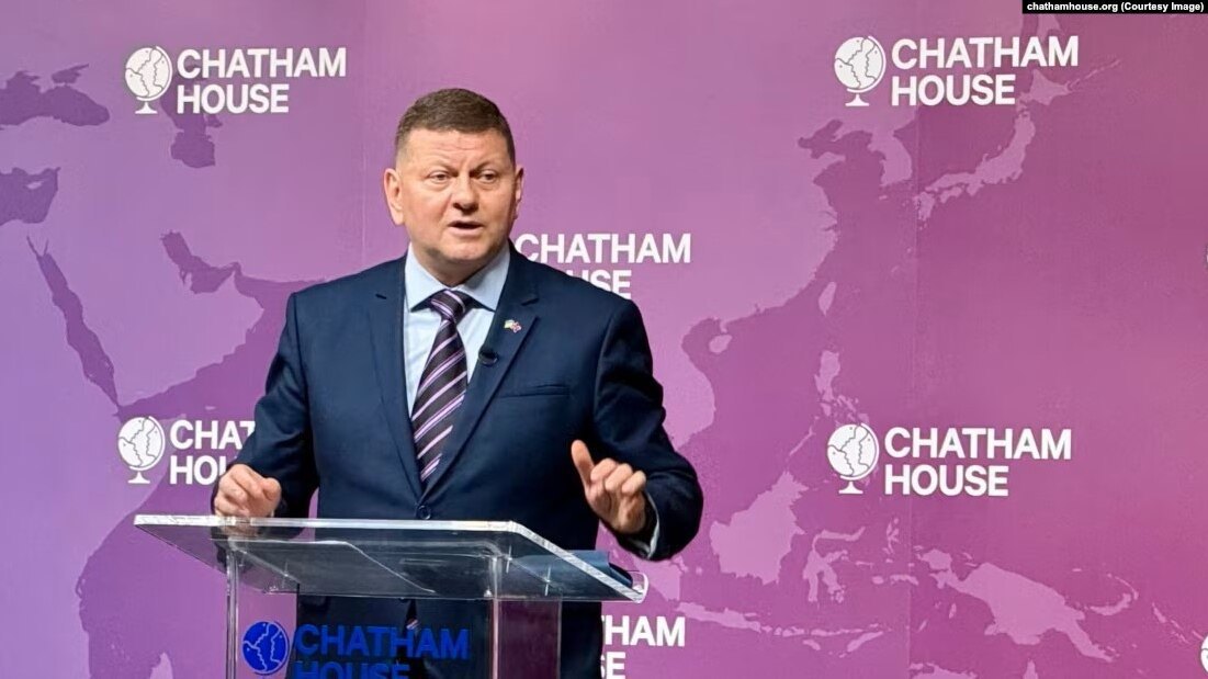 Valeriy Zaluzhnyy, Ambassador of Ukraine to the United Kingdom, speaks at the Chatham House think tank in London, 17 October, 2024
