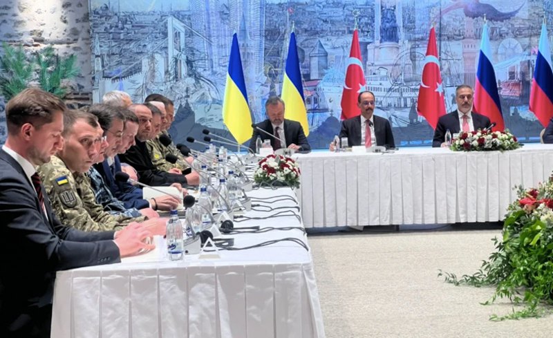 The Ukrainian delegation at the negotiating table