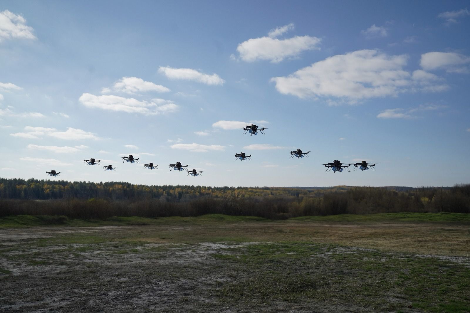 Demonstration tests of a swarm of drones
