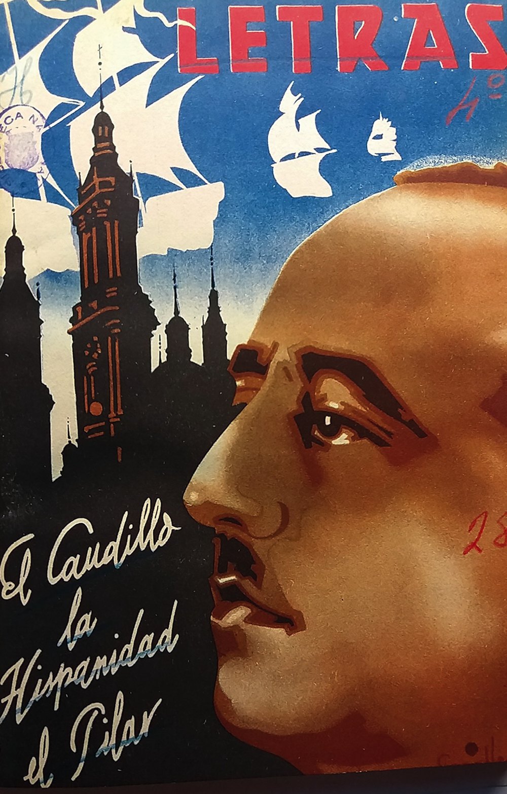 The cover of <i>Letras</i> magazine in 1940, advertising Caudillo Franco as a pillar of <i>Hispanidad</i>