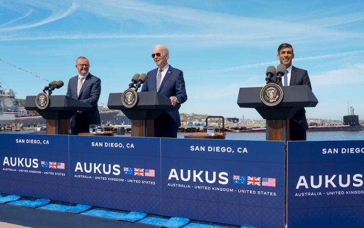 US President Joe Biden, British Prime Minister Rishi Sunak, and Australian Prime Minister Anthony Albanese concluded an unprecedented agreement on the construction of nuclear submarines, 13 March, 2024.