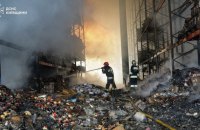 Rescuers Continue Work at Site of Strike on Logistics Facility in Bucha District