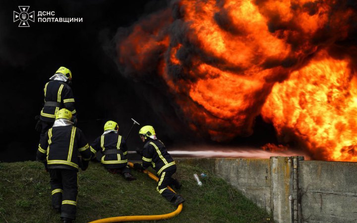 Russian Attack Sparks Fires at Industrial Site in Poltava Region