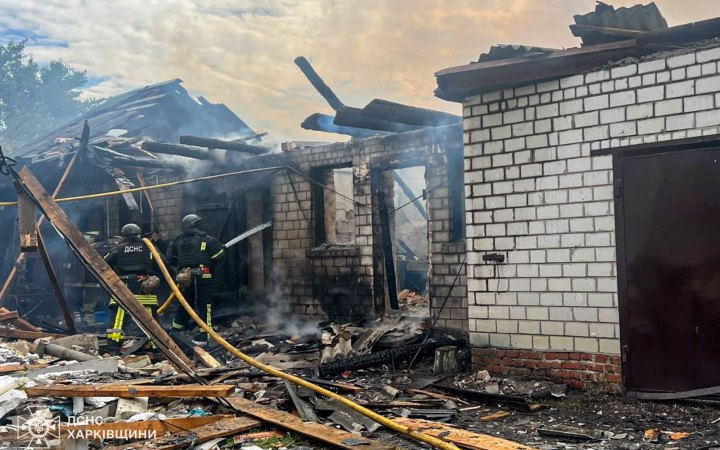 Russian Drone Strike Sets Private Home Ablaze in Kharkiv Region