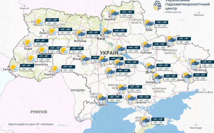 У неділю на більшості території України пройдуть помірні короткочасні дощі