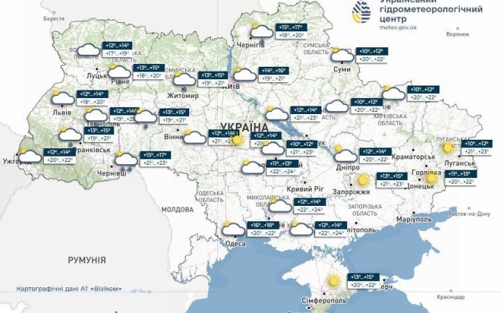 В п'ятницю в Україні здебільшого без опадів, температура повітря підніметься до +25°