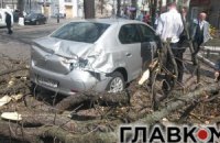 В Киеве ветер срывает крыши и валит деревья и билборды