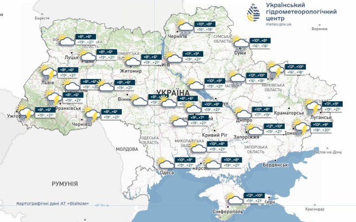 В п'ятницю в Україні прогріється до 22°, місцями короткочасні дощі.