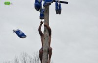 В Луганской области людей заставили залазить на столб за пакетами Партии регионов