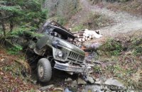 У Карпатах вночі з дороги впала вантажівка з лісом, загинув водій