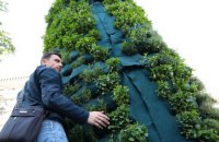 Пьедестал бывшего памятника Ленину в Киеве украсили розмарином и мятой