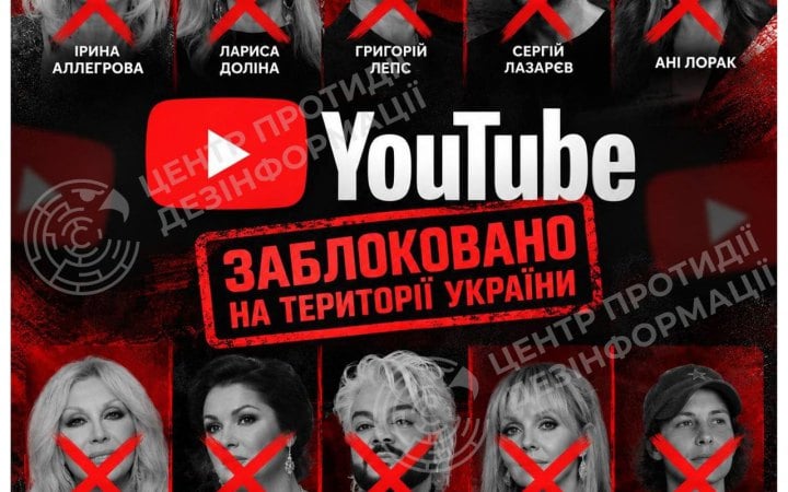 ЦПД: YouTube заблокував в Україні 31 канал російських артистів-путіністів і пропагандистів
