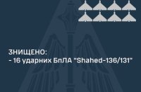Росія вночі била по українцях ракетою і безпілотником. ППО збила 16 "шахедів"
