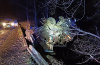 В Житомирской области автомобиль завис над пропастью, пассажир упал под мост