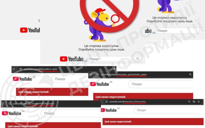 YouTube заблокував ще 25 каналів підсанкційних осіб та російських пропагандистських ресурсів, – ЦПД