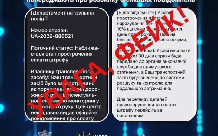 ЦПД попереджає про  фейкові SMS-повідомленнями про “штрафи за порушення ПДР”