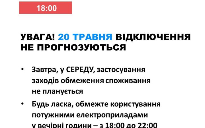 В середу в Україні не прогнозується відключень світла