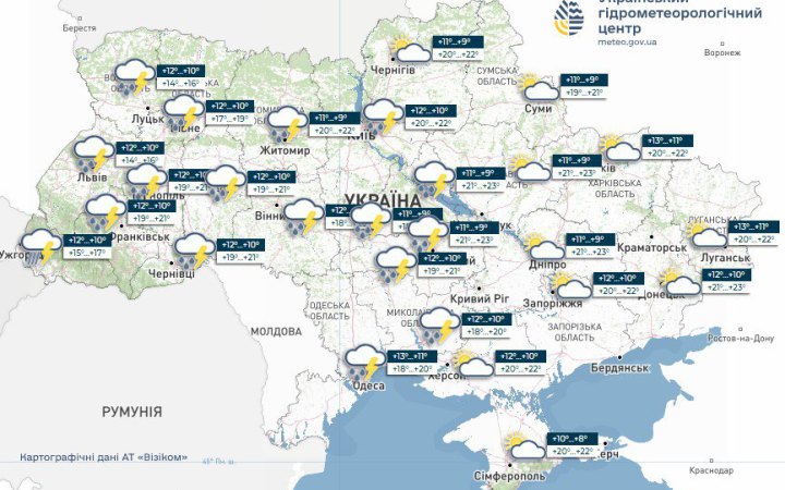 У вівторок в Україні повітря прогріється до 23°, місцями дощі та грози