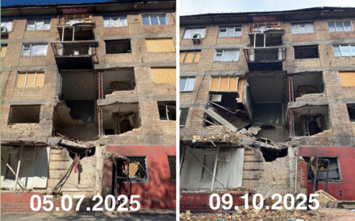 У Києві обвалилася частину будинку, пошкодженого внаслідок удару Росії в липні