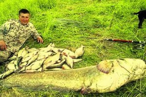 Житель Луцка выудил в реке рекордно большого сома